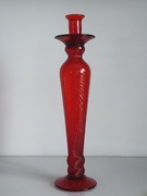 Duński świecznik Vintage G&C Denmark, rubionowe szkło, (wysokość 37 cm)