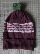 French Connection zimowa czapka wełniana czekoladowa z pomponem 100% wełna