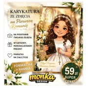 Karykatura Komunia A4 + ramka | Prezent na Pierwszą Komunię