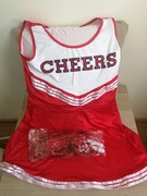 Strój cheerleaderki czirliderki tancerki kostium halloween 140cm pompony