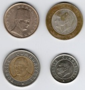 1 nowa lira 2005, 1 lira 2016, 100000 lir 2000, 25 kuruszy 2015 Turcja 4szt
