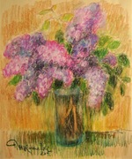 KWIATY BZY w WAZONIE pastel olej 40x33 