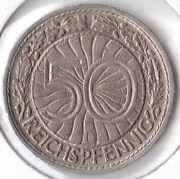 NIEMCY 50 reichspfennig 1928 D, KM# 49, VF