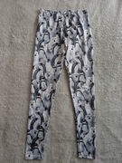 Szare wzorzyste spodnie legginsy sportowe w misie pingwiny 146 jak nowe