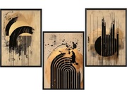 Zestaw 3 plakatów 30x40 ,czarne wzory ,złoto beżowe tło,nowoczesne 