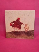 Obraz na płótnie vintage spacer z psem obrazek na ścianę kwadratowy