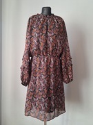 Piękna sukienka midi czarna w kolorowe liście 42/XL in wear