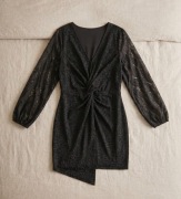 Czarna cekinowa sukienka mini plus size V-neck koronkowe rękawy Viva Relle 