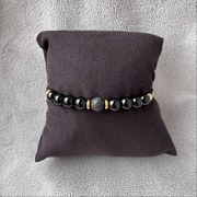 Bransoletka męska kamienie naturalne agat czarny lawa wulkaniczna