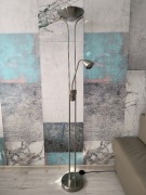 Lampa stojąca podłogowa ściemnialna srebrna chrom 2 punkty światła