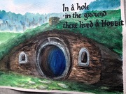 Hobbit obraz Władca Pierścieni LOTR akwarela 35x50 film Tolkien