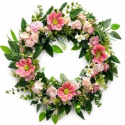 Wianek dekoracyjny na drzwi wiosenny stroik rękodzieło pudrowy róż ecru