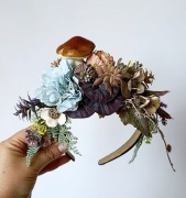 Opaska na włosy z kwiatami i grzybem, Halloween, leśna czarodziejka