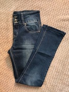 Spodnie z wysokim stanem guziki jeansy rurki S 36 