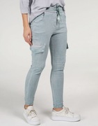 Spodnie letnie gnieciuchy cienki a'la jeans bojówki Unisono włoskie S/M