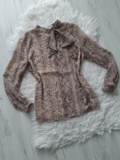 Esprit piękna bluzka zwierzęcy deseń wiązanie pod szyją