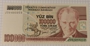 Banknot UNC Turcja 100000