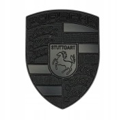 EMBLEMAT LOGO ZNACZEK HERB DO PORSCHE NA MASKĘ CZARNY METALOWY DWA BOLCE