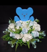 Miś kompozycja na mały grób dla Aniołka drewniana baza 