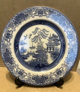talerz stary 246mm IRONSTONE ENGLISH ENGLAND domek statek ptaszki niebieski