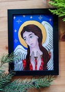 Ręcznie malowany obraz na szkle, Anioł Stróż 