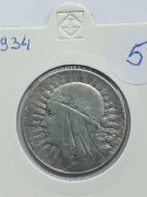 Monety 5 złotowe srebrne 1934 rok