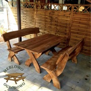 Zestaw mebli ogrodowych z drewna - stół + 2 ławki - dostępne od ręki! 