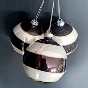 Bombki szklane duże zawieszka pasy czarne 3 sztuki komplet 12 cm Nowe