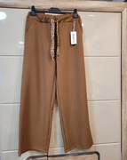 karmelowo-brązowe spodnie made in italy z panterkowym troczkiem