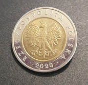Moneta 5 zł z 2020 roku obiegowa 5zl złotych 2020r rok obiegowe RZADKA