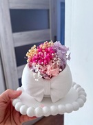 Wazon gipsowy kokarda + kwiaty suszone handmade tacka