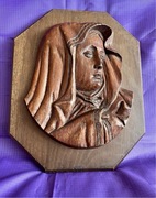 antyk Płaskorzeźba Matka boska Z Drewna Super stan