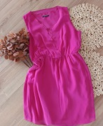 różowa malinowa sukienka Koton 42Xl zdekoltemV bezrekawow elegancka letnia