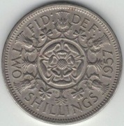 Wielka Brytania 2 szylingi two shillings (floren) 1957 -  28,4 mm - nr 3
