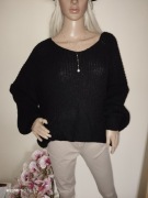 Sweter pleciony ze wstążką kokardką bufiaste rękawy sweterek