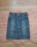 Piękna jeansowa spódniczka dekatyzowana bawełna Etam 38