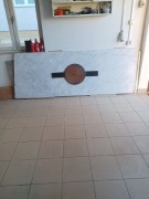 Blat z marmuru Carrara bianca,słuzył za blat stołu.Dł-247 cm, szer.-90cm