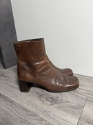 Brązowe skórzane ocieplone botki Joe Sanchez 41 kwadratowy nosek słupek