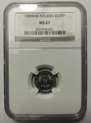 1 zł 1989, NGC MS 67, mennicza, grading, 2-max nota