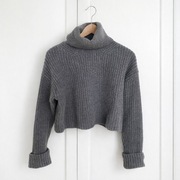 Golf Wełniany S kaszmir szary sweter H&M 36 38 Scropped scandi gray