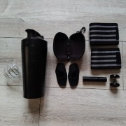 Zestaw fitness shaker metalowy, uchwyty opaski perfumetka uchwyt na telefon