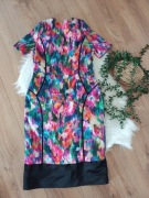 44XXL różowa sukienka z krótkim rękawem midi biurowa wizytowa wewzorki