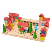 Klocki drewniane - ZESTAW DO BUDOWY MIASTA - 67 ELEMENTÓW