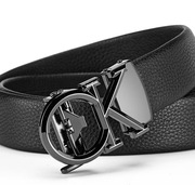 Luksusowy pasek męski ze skóry ekologicznej z automatyczny klamrą. CZARNY