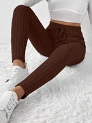 Damskie sportowe legginsy do jogi i fitness - brązowe prążek XS