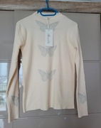 kremowy sweter Rosella z motylkami z cyrkonii – nowy z metką, XS/S