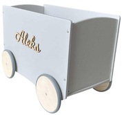 skrzynka skrzynia pojemnik na kółkach na klocki, zabawki + IMIĘ DZIECKA