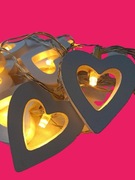 lampki LED - łańcuch świetlny - girlanda - SERCA BIAŁE - drewno WALENTYNKI