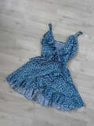 Niebieska sukienka w serduszka białe Shein L 40