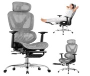 Ergonomiczny fotel biurowy z podnóżkiem zagłówkiem mesh